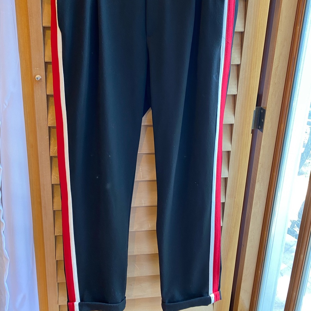 Zara White and Red Side-Striped Pants
